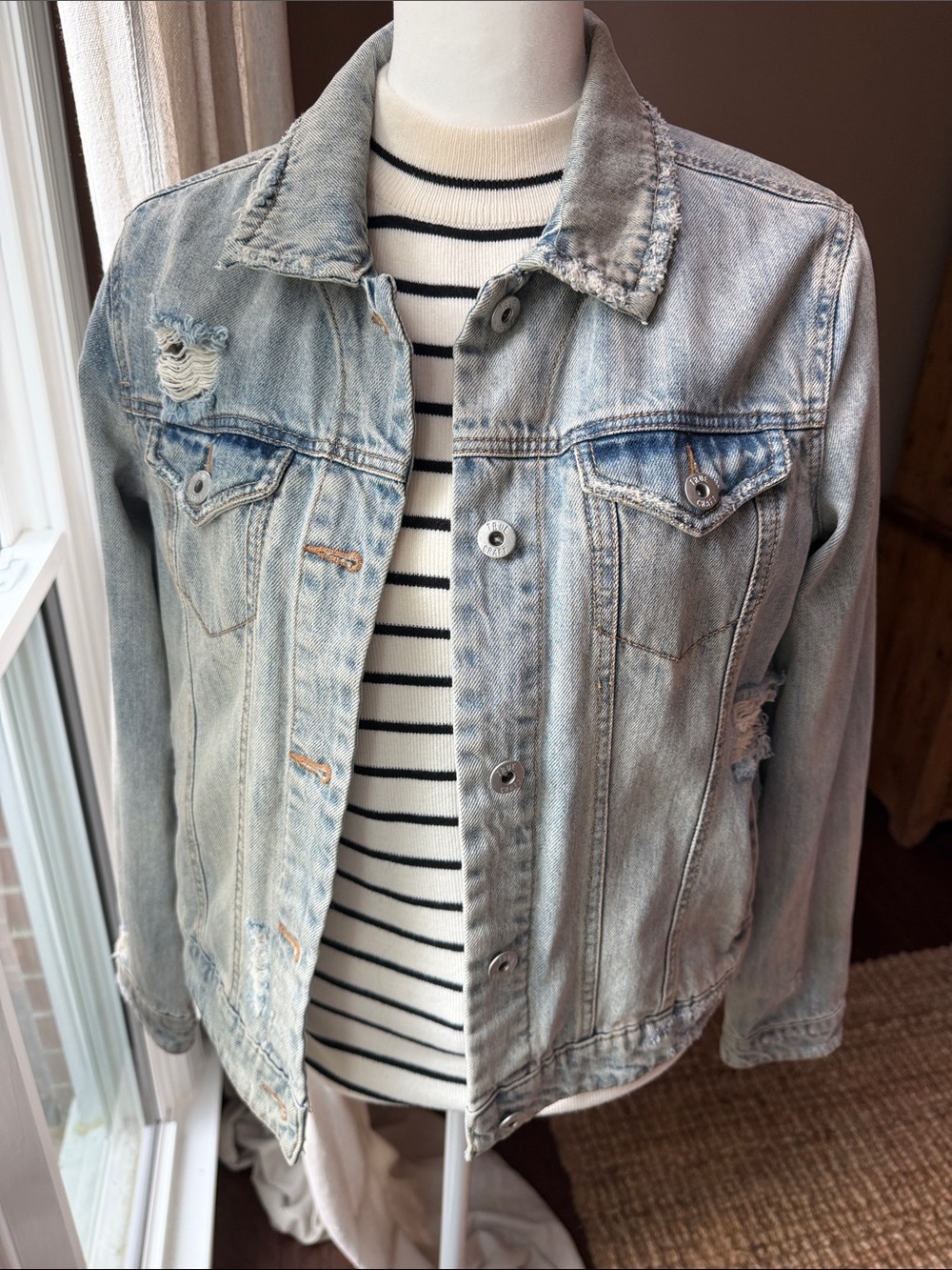 True Craft Light Blue Distressed Denim Jacket